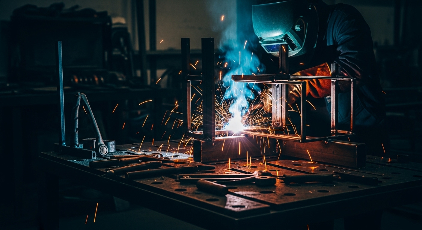 Professional welder at work in YT Metal Fabrication workshop